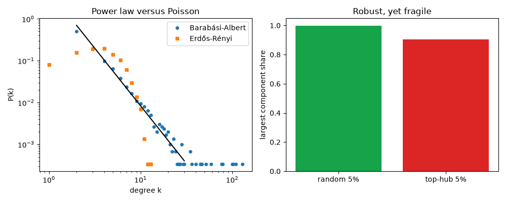 Power law versus Poisson, Robust, yet fragile