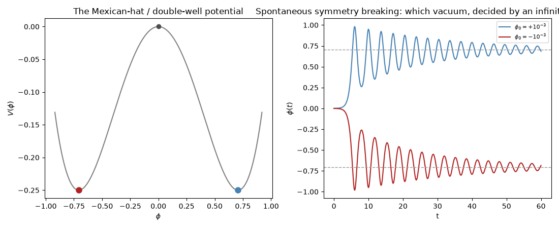 The Mexican-hat / double-well potential, Spontaneous symmetry breaking: which vacuum, decided by an infinitesimal nudge