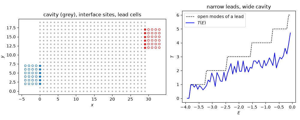 cavity (grey), interface sites, lead cells, narrow leads, wide cavity